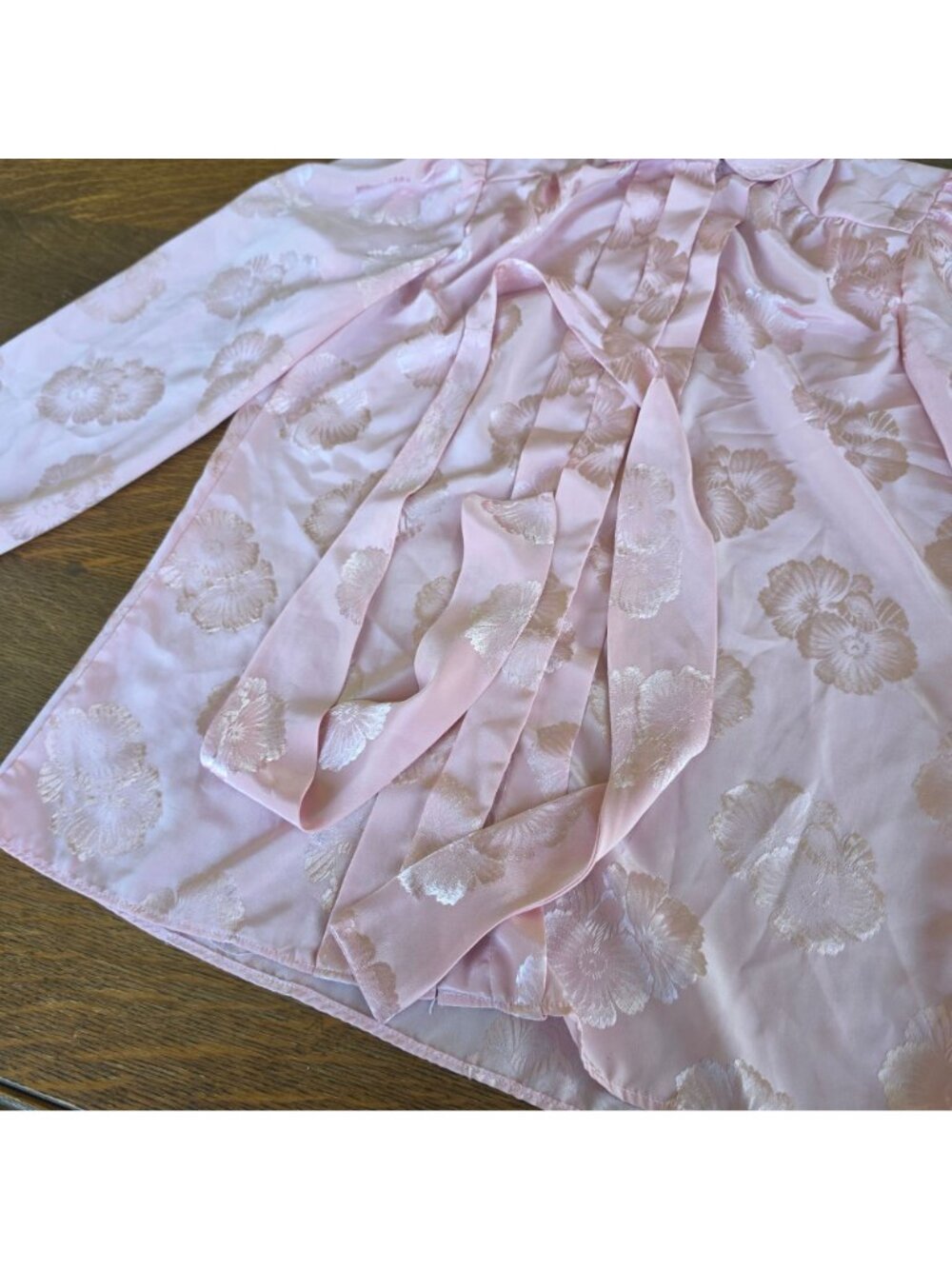 Vintage 70s Laura Mae Blush Pink Jacquard Coquette Secretary Blouse Sz 10 - Picture 4 of 8